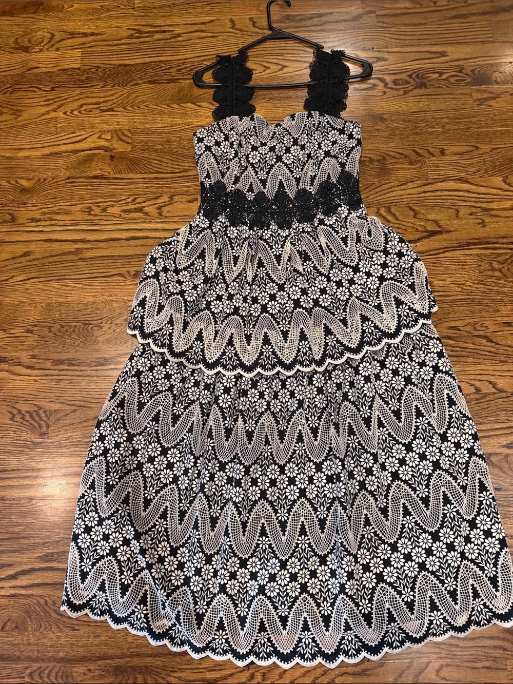 Black & White Lace Overlay Tiered Dress